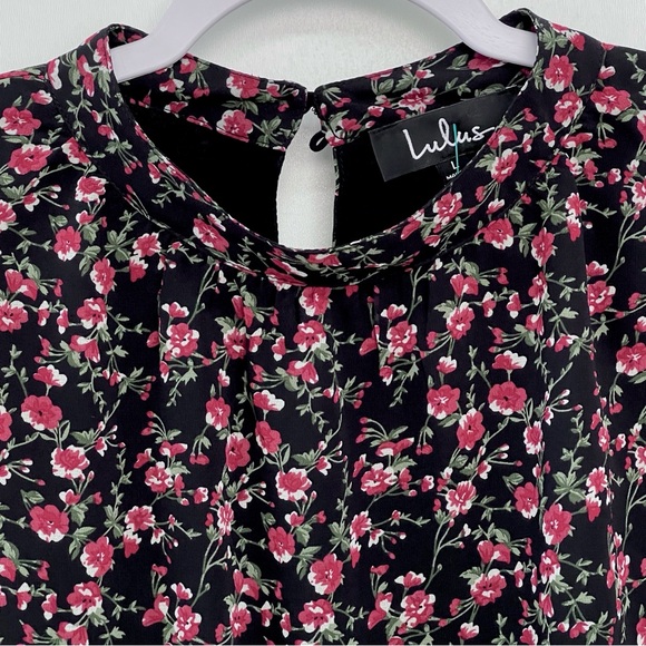 Lulus Boho Blouse Bell Sleeve with Crochet Lace Details Peplum Style High Neck - Picture 3 of 14